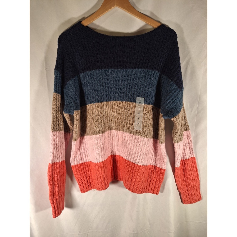 Old Navy Striped Cozy Knit Sweater Boat Neck Long Sleeve Women's‎ Size L